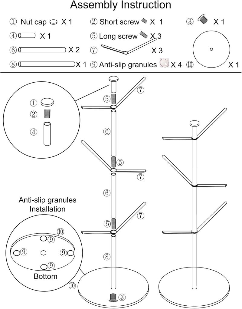 ZOMETUO شجرة أكواب مميزة، 6 خطافات حامل أكواب معدني مستقر، قاعدة من الخيزران لحامل أكواب القهوة، عرض الأكواب، تخزين منزلي ومنظم أكواب، أسود - Image 5